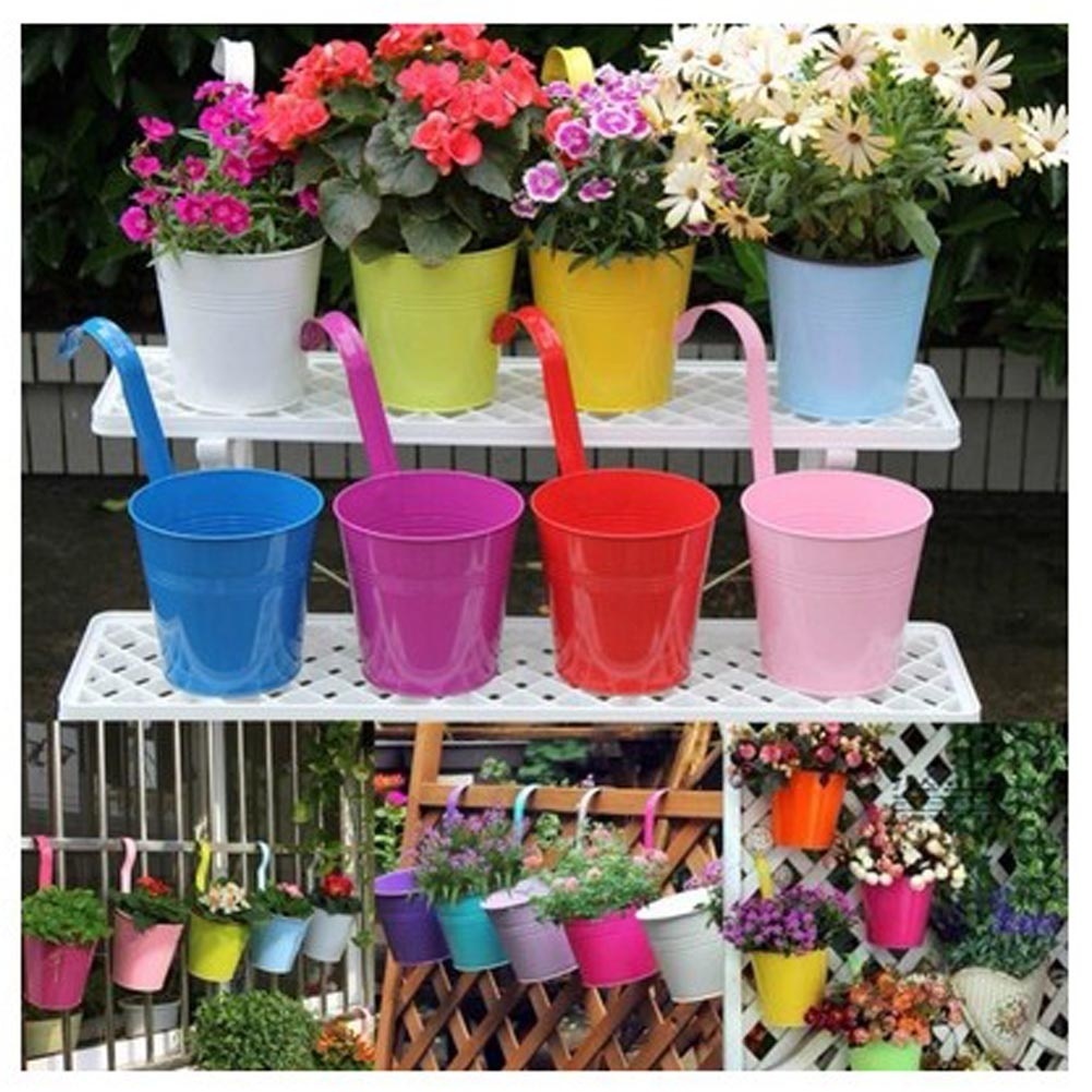 Flower Pot Hanging Balcony Garden Plant Metal Iron Planter Home Decor Colorful L 