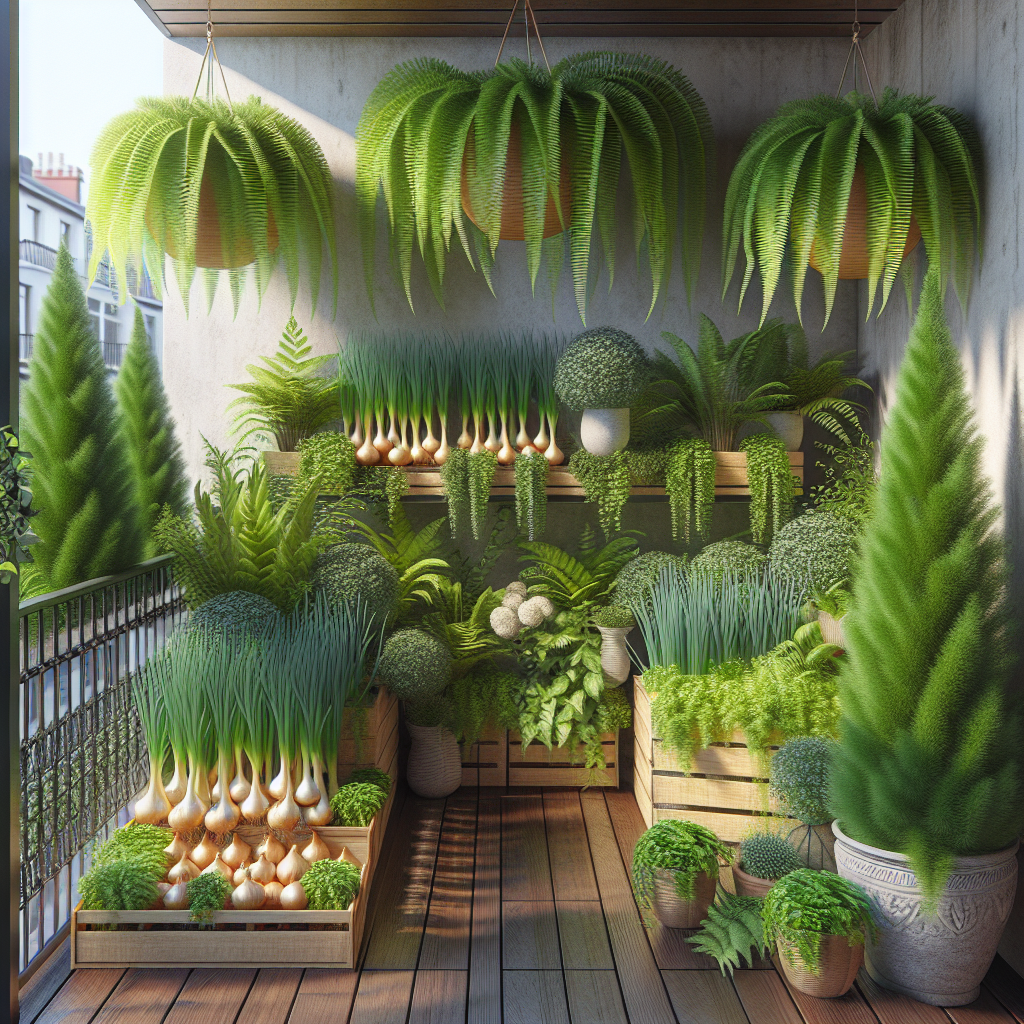 Balcony Gardening: Growing Onions, Ferns, and Junipers in Limited Space