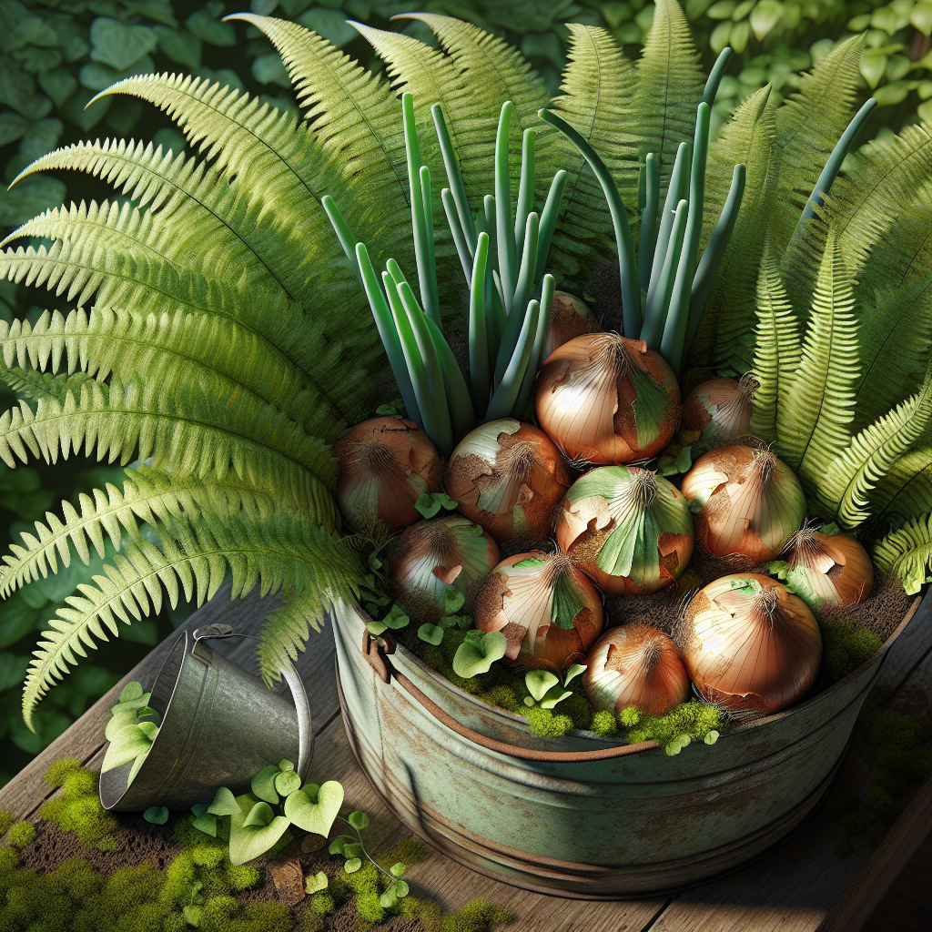 Combining Onions and Ferns in Container Gardens